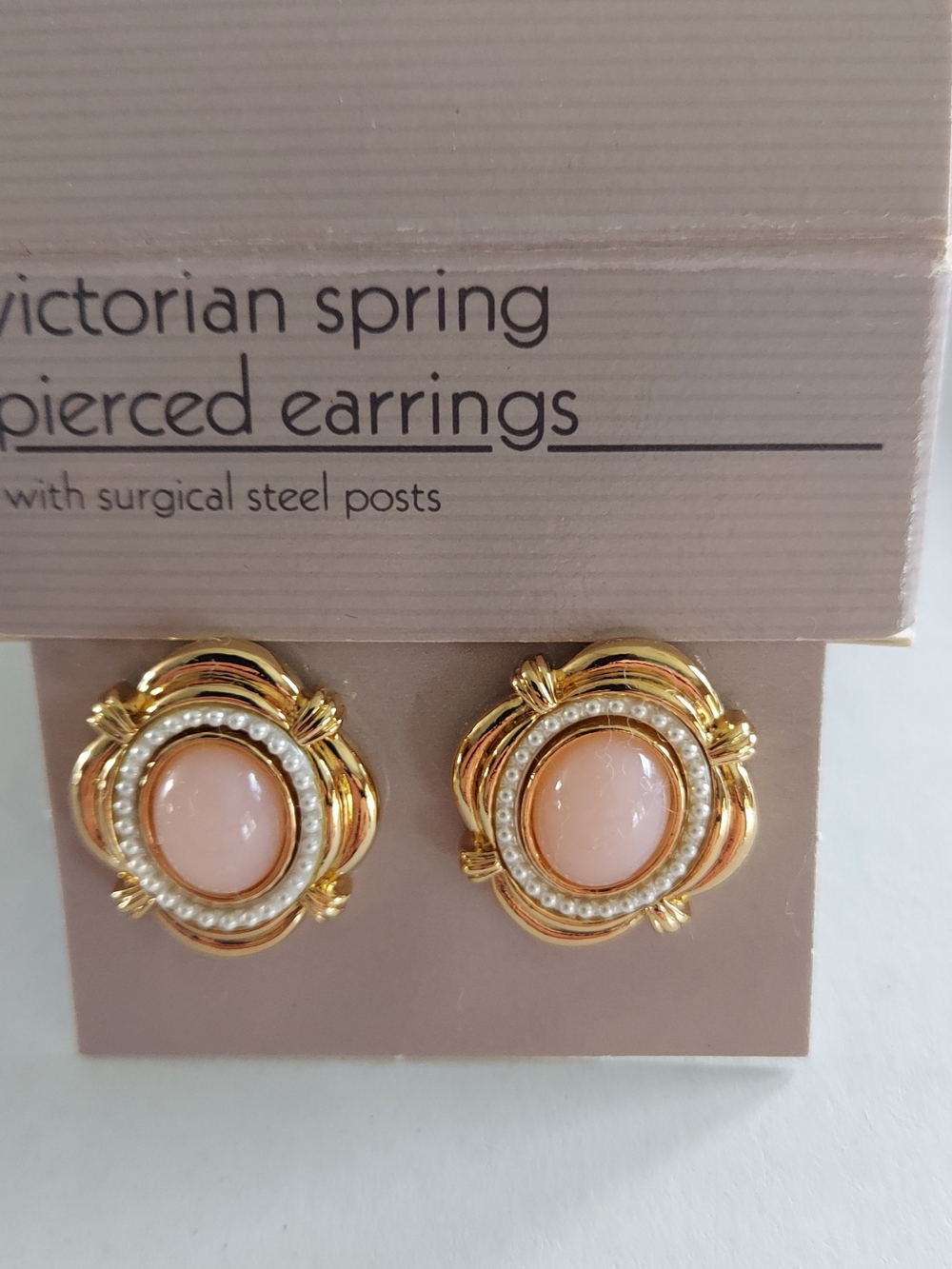 Vintage Avon Victorian Spring Earrings with Soft Pink Center and Pearl Ring